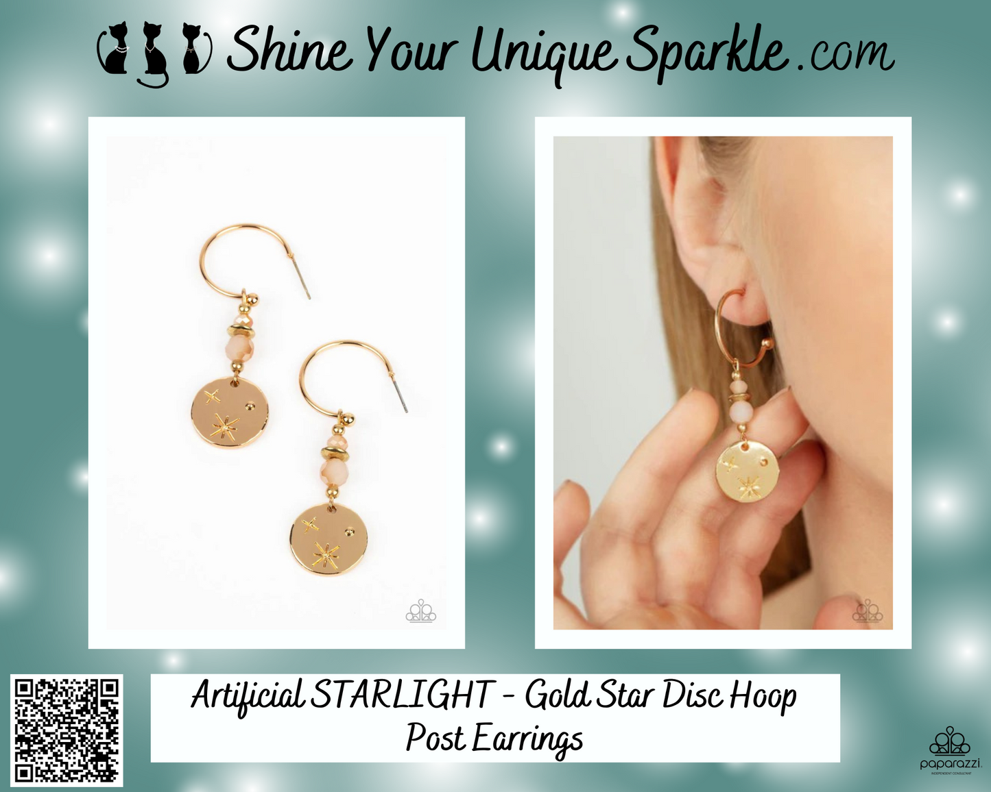 Artificial STARLIGHT - Gold Star Disc Hoop Post Earrings