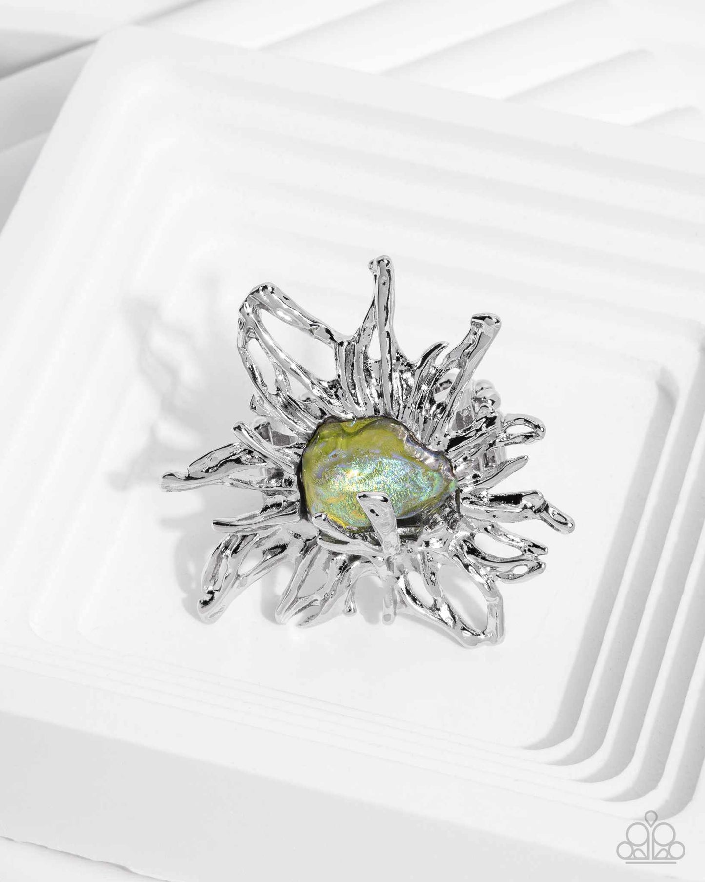 Artistic Movement - Green UV Bead Silver Sunburst Ring - 2024 Convention Exclusive