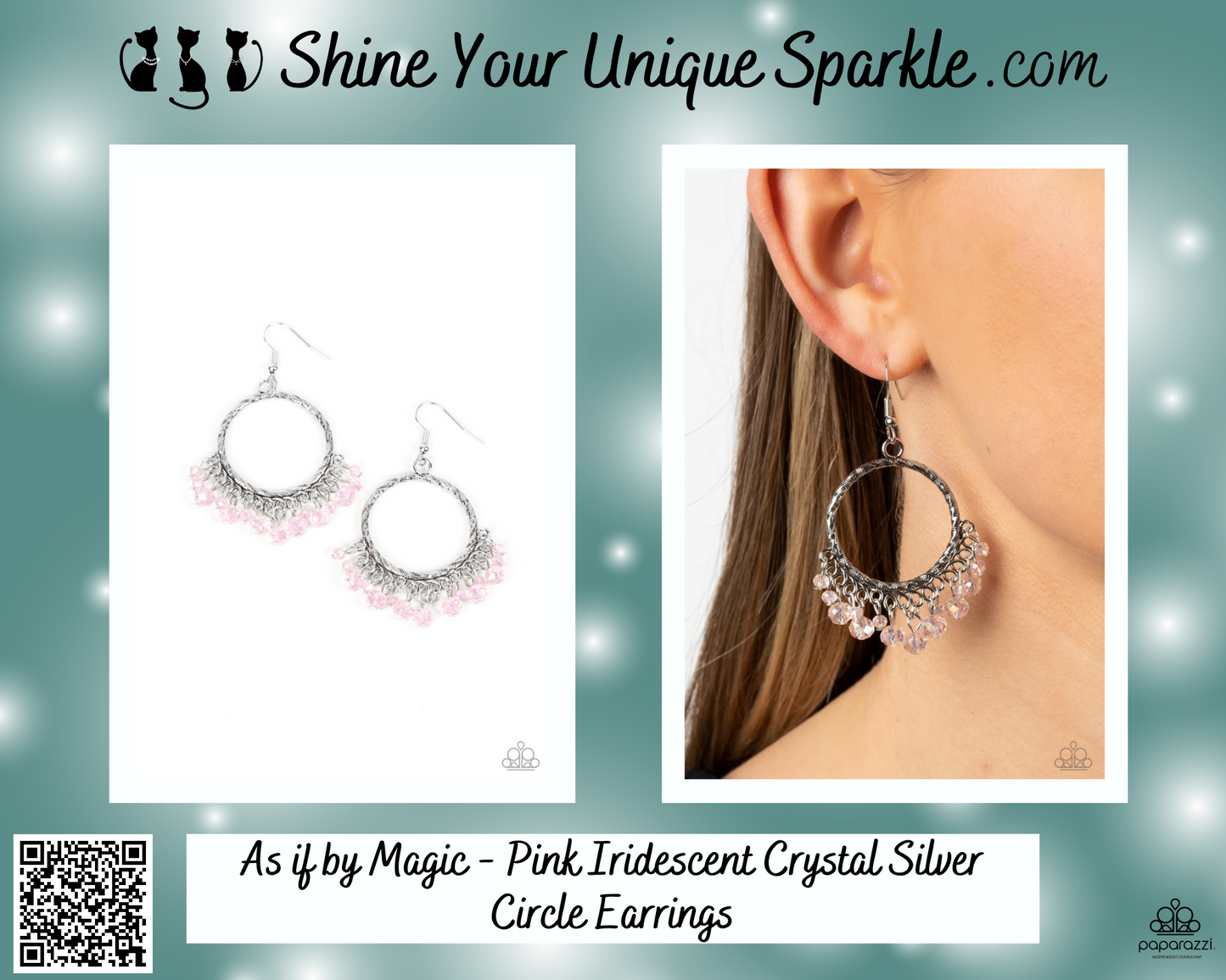 As if by Magic - Pink Iridescent Crystal Silver Circle Earrings