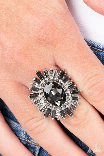 Astral Attitude - Silver Smoky and Hematite Rhinestone Ring