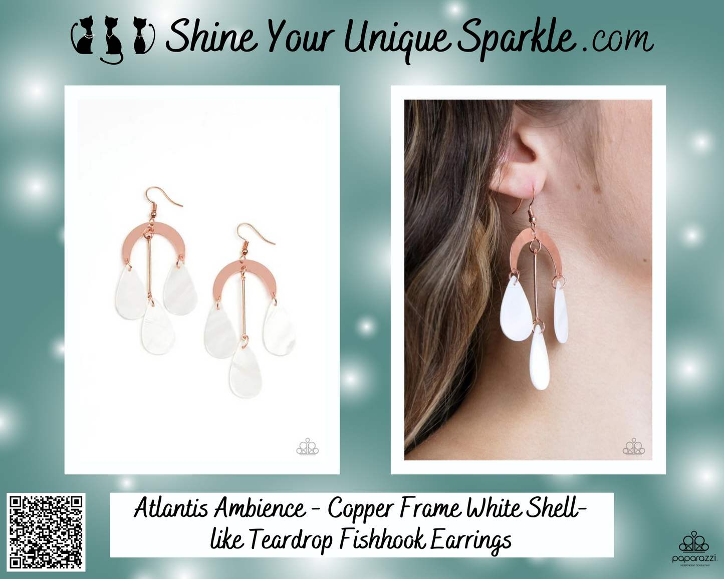 Atlantis Ambience - Copper Frame White Shell-like Teardrop Fishhook Earrings