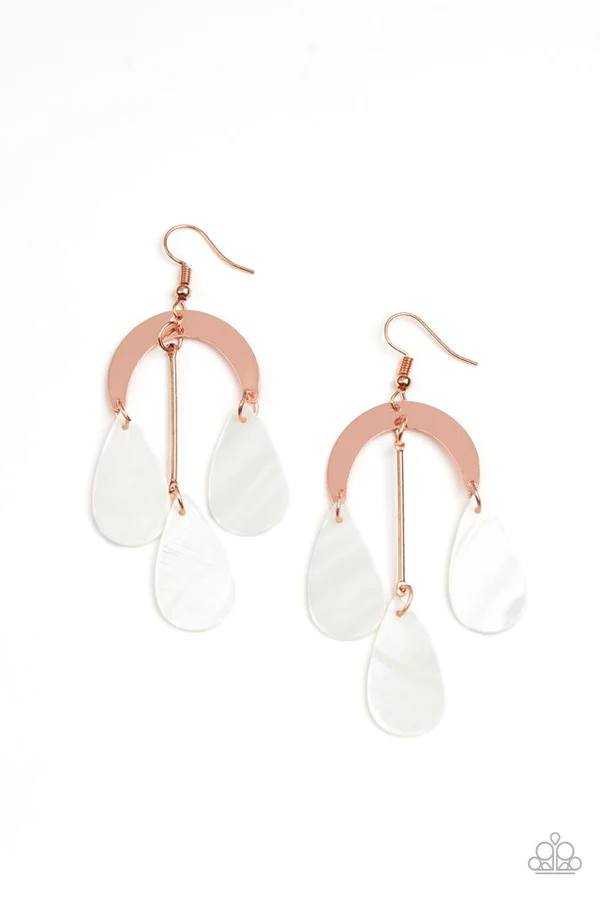 Atlantis Ambience - Copper Frame White Shell-like Teardrop Fishhook Earrings