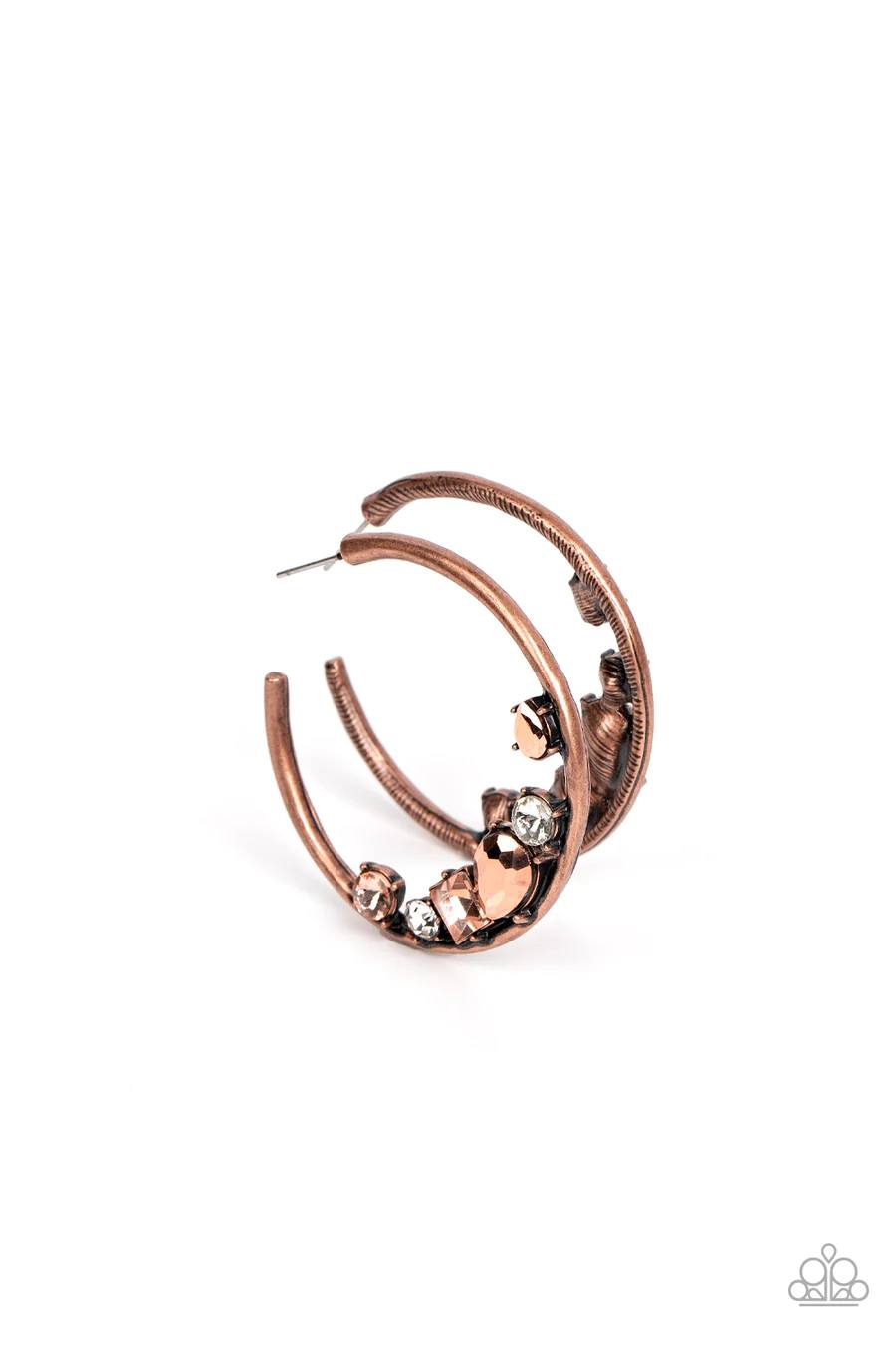 Attractive Allure - Copper Aurum and Smoky Gem Hoop Post Earrings