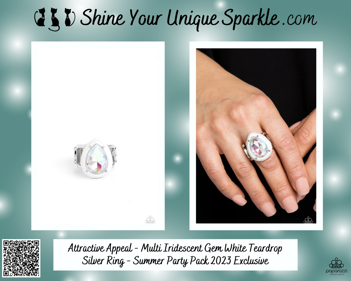 Attractive Appeal - Multi Iridescent Gem White Teardrop Silver Ring - Summer Party Pack 2023 Exclusive