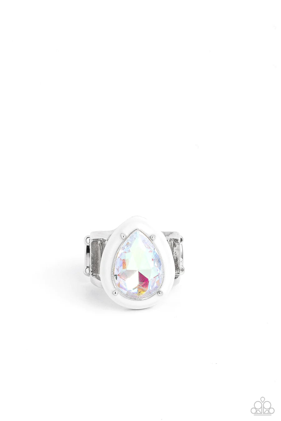 Attractive Appeal - Multi Iridescent Gem White Teardrop Silver Ring - Summer Party Pack 2023 Exclusive