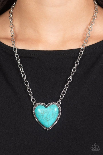 Authentic Admirer - Blue Turquoise Heart Silver Short Necklace