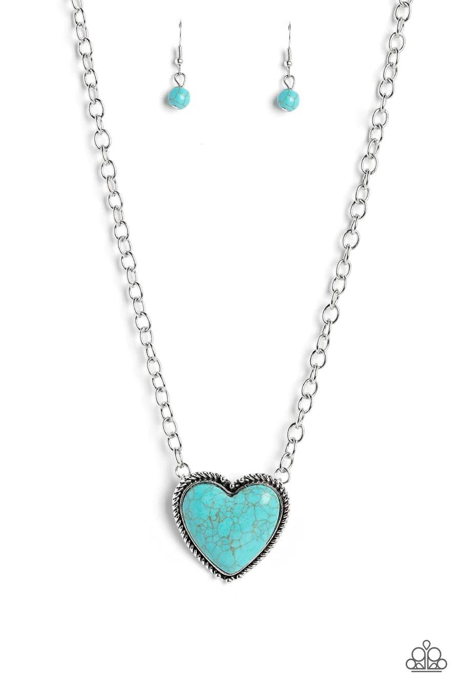 Authentic Admirer - Blue Turquoise Heart Silver Short Necklace