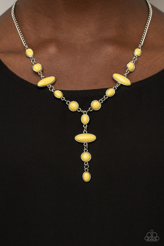 Authentically Adventurous - Yellow Bead Silver Y Short Necklace