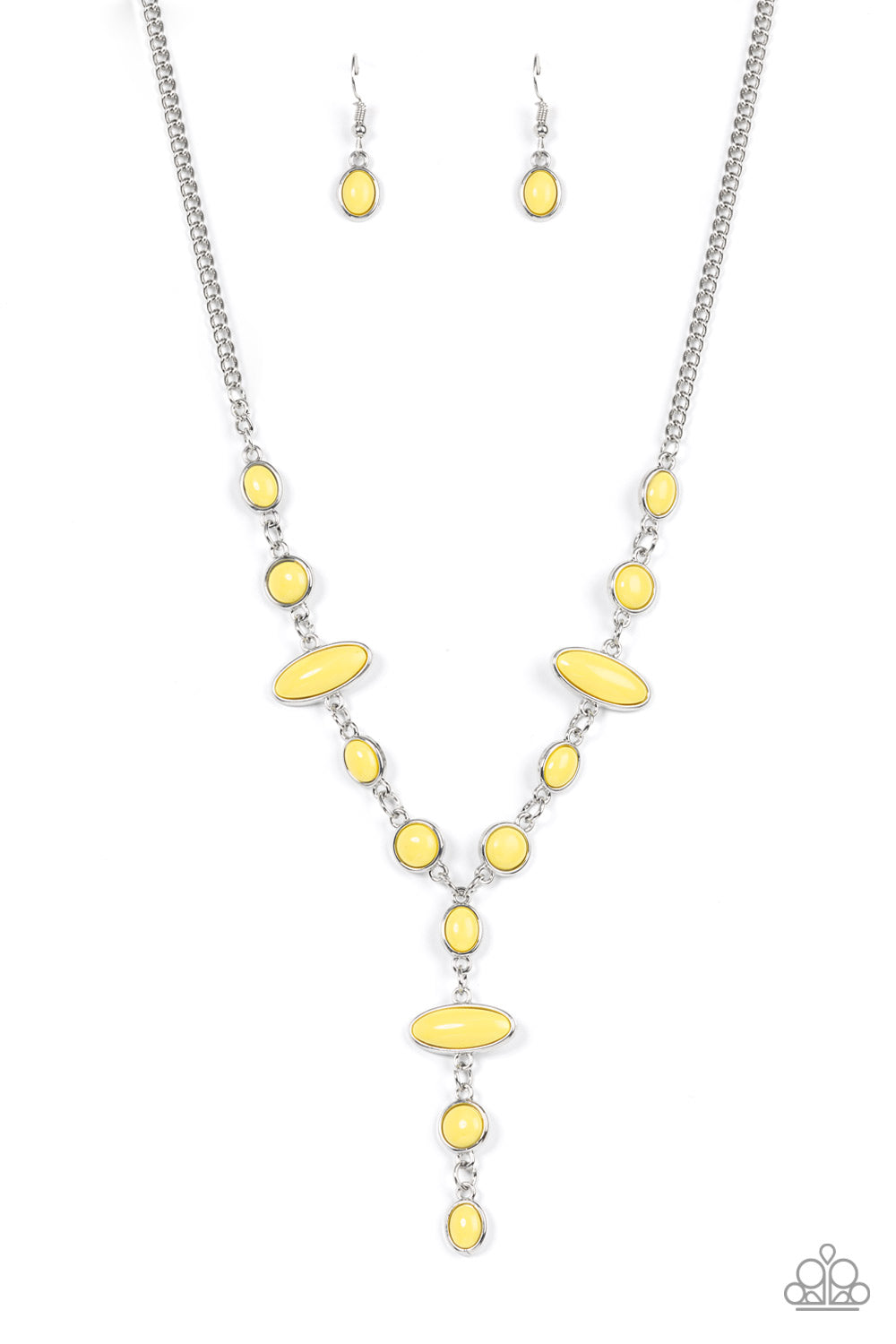 Authentically Adventurous - Yellow Bead Silver Y Short Necklace