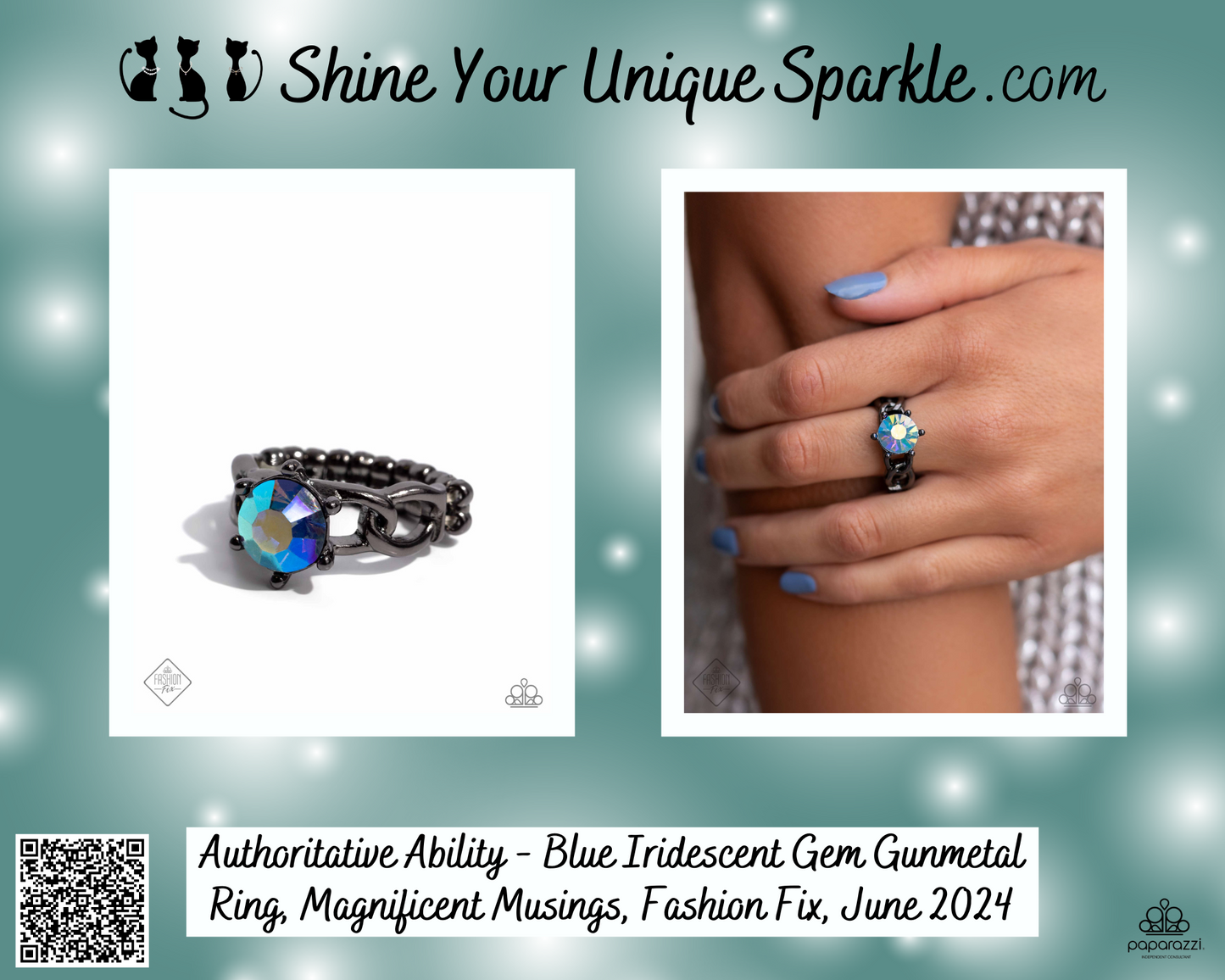 Authoritative Ability - Blue Iridescent Gem Gunmetal Ring, Magnificent Musings, Fashion Fix, June 2024