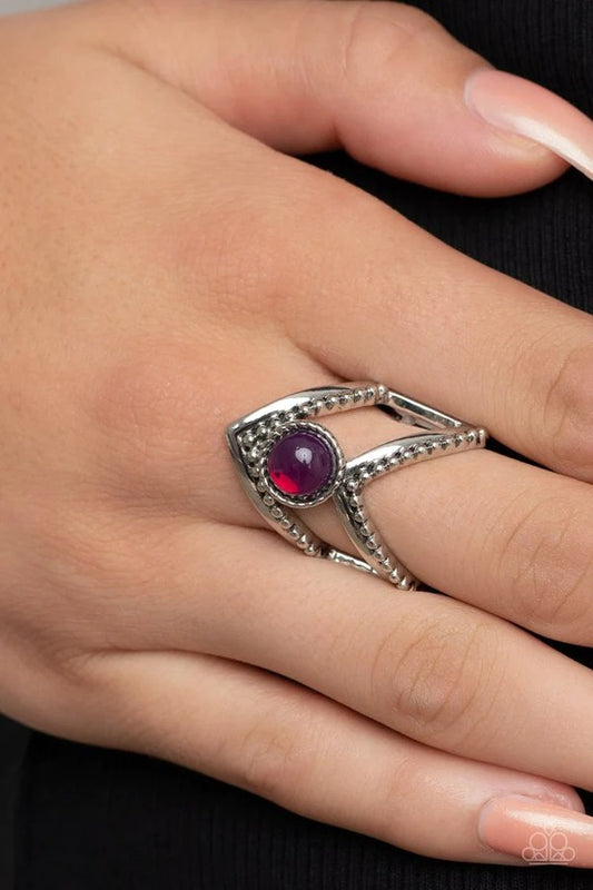 Axial Angle - Purple Glassy Bead Silver Ring