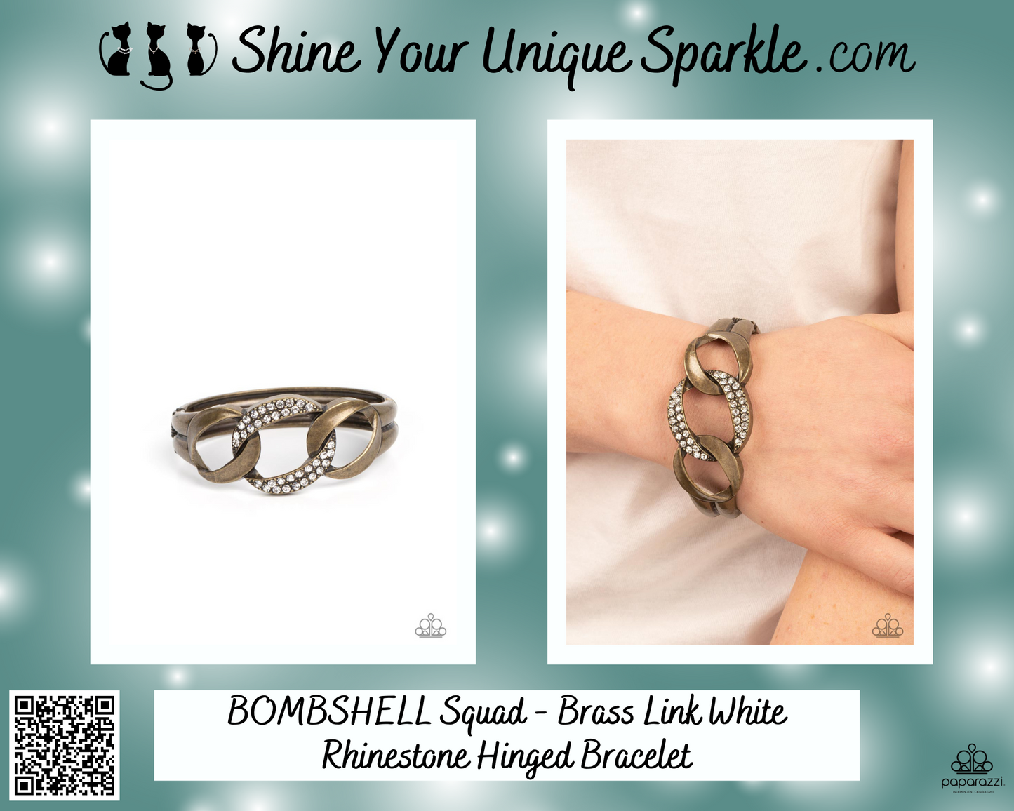 BOMBSHELL Squad - Brass Link White Rhinestone Hinged Bracelet