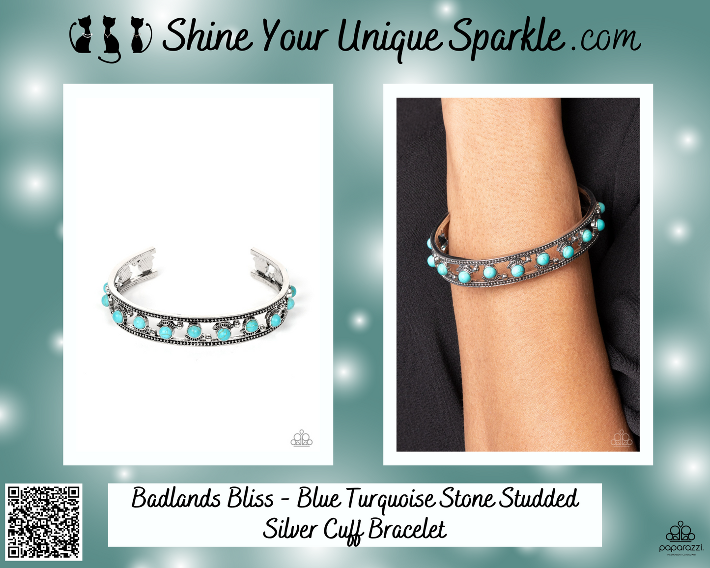 Badlands Bliss - Blue Turquoise Stone Studded Silver Cuff Bracelet