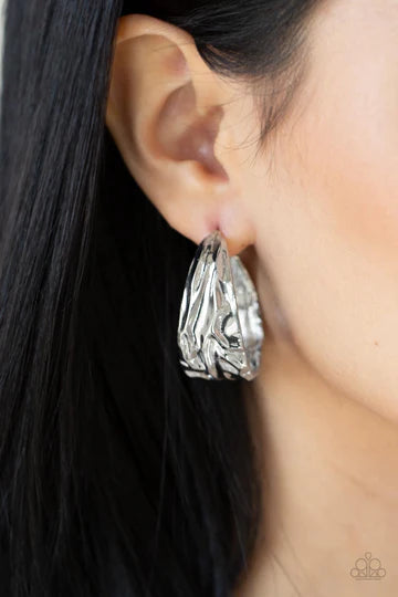 Badlands and Bellbottoms - Silver Warped Hoop Post Earrings