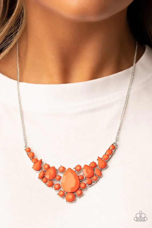 Bali Ballroom - Orange Bead Silver Short Necklace