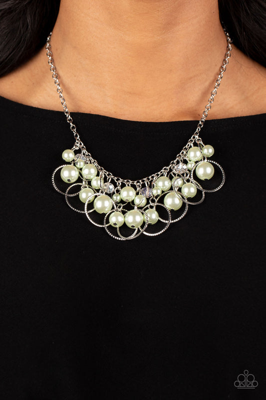 Ballroom Bliss - Green Pearl Silver Short Necklace