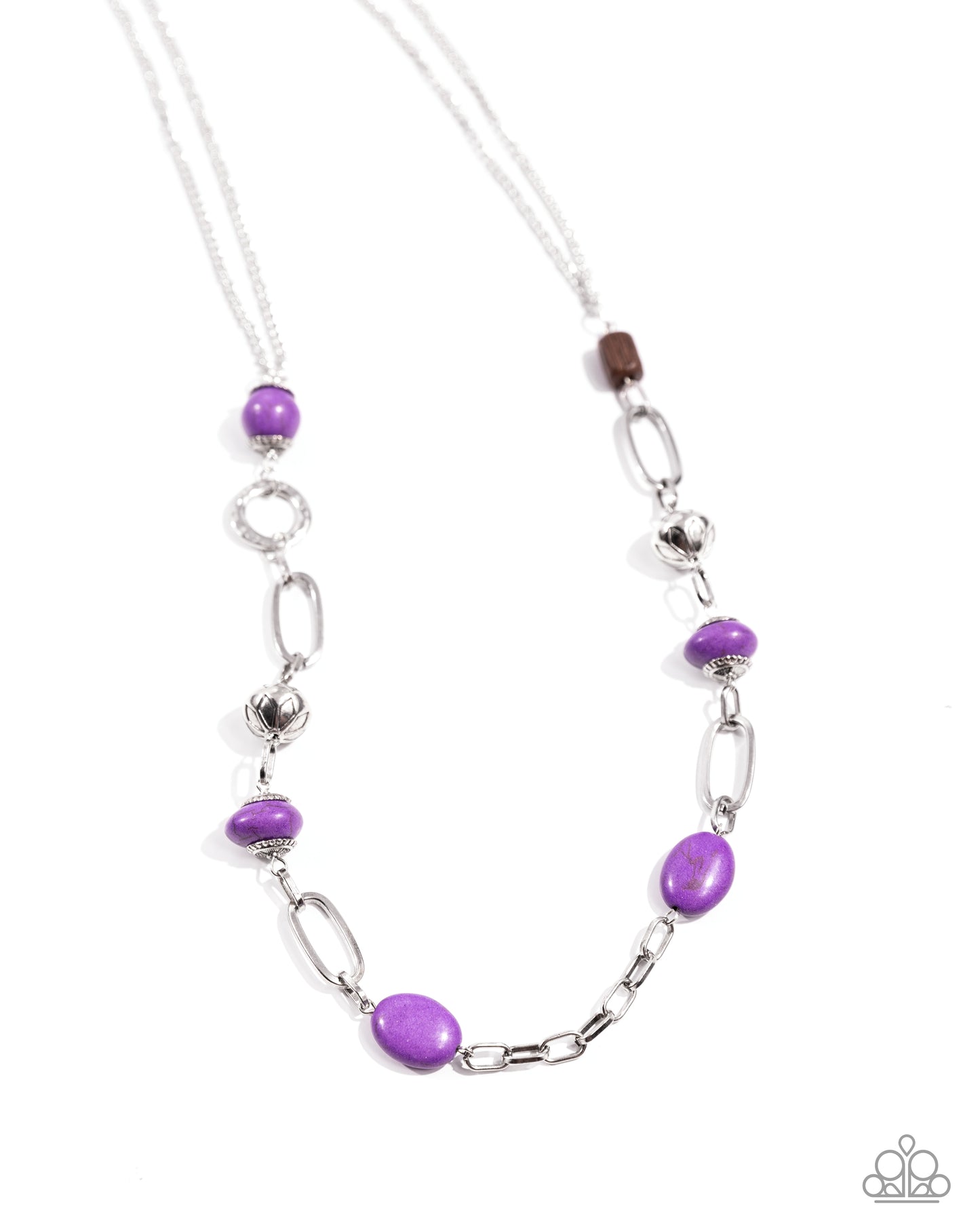 Barefoot Bohemian - Purple and Brown Wooden Bead Silver Long Necklace