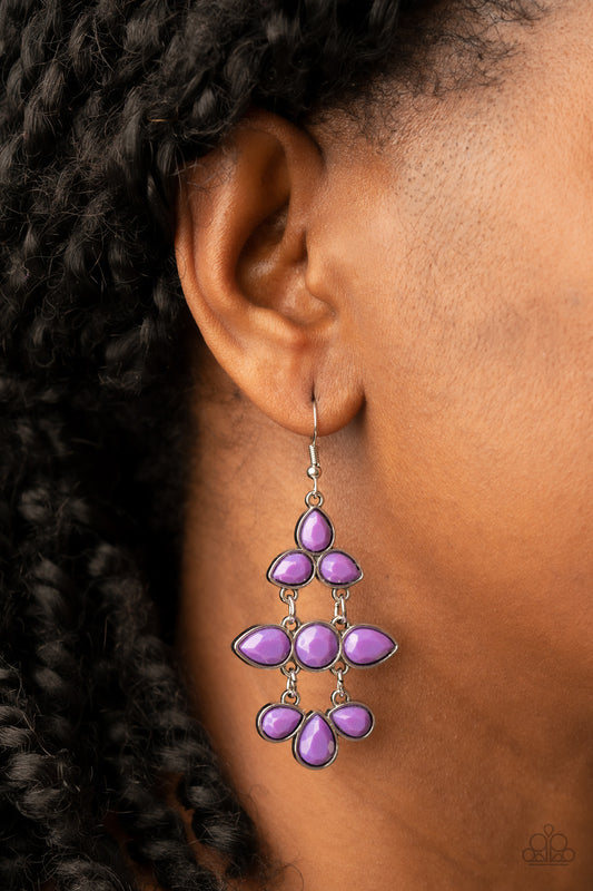 Bay Breezin - Purple Bead Silver Fishhook Earrings