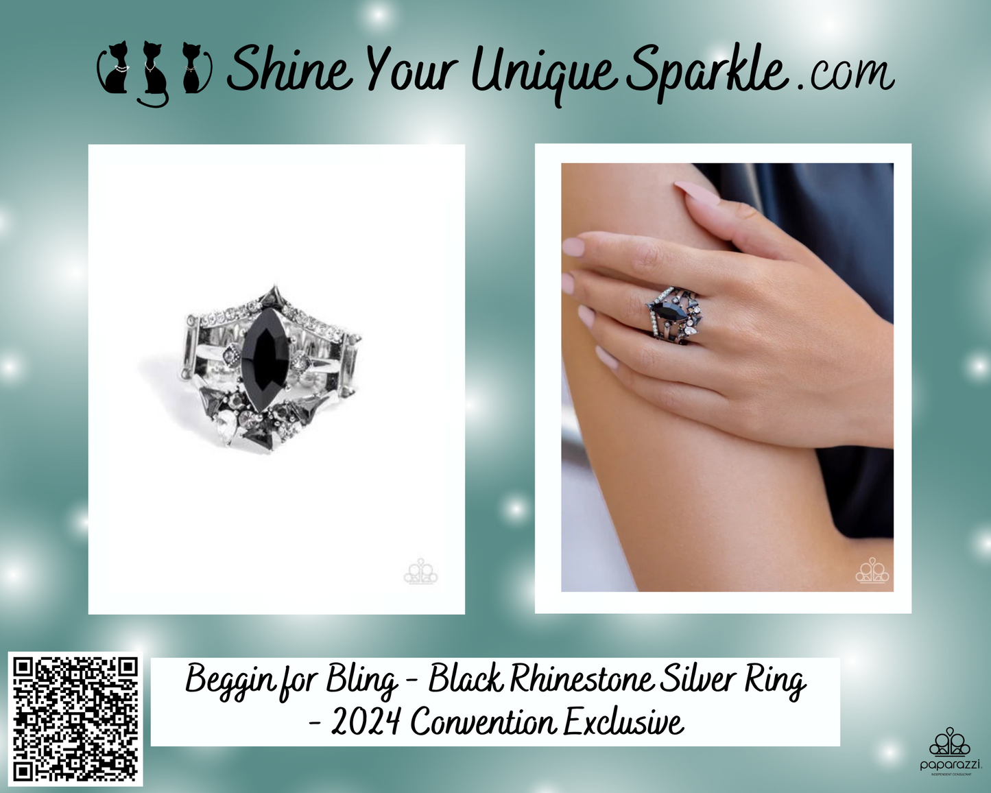 Beggin for Bling - Black Rhinestone Silver Ring - 2024 Convention Exclusive