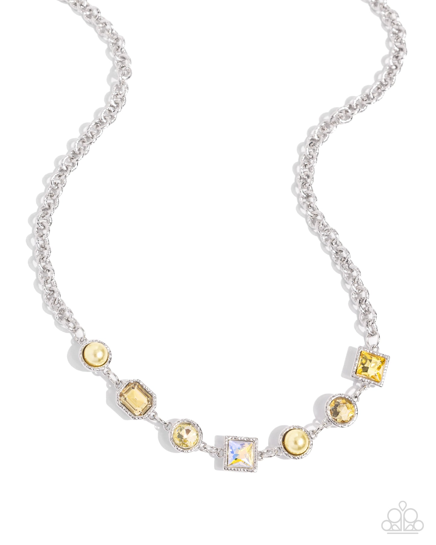 Bejeweled Bravado - Yellow Gem Silver Short Necklace