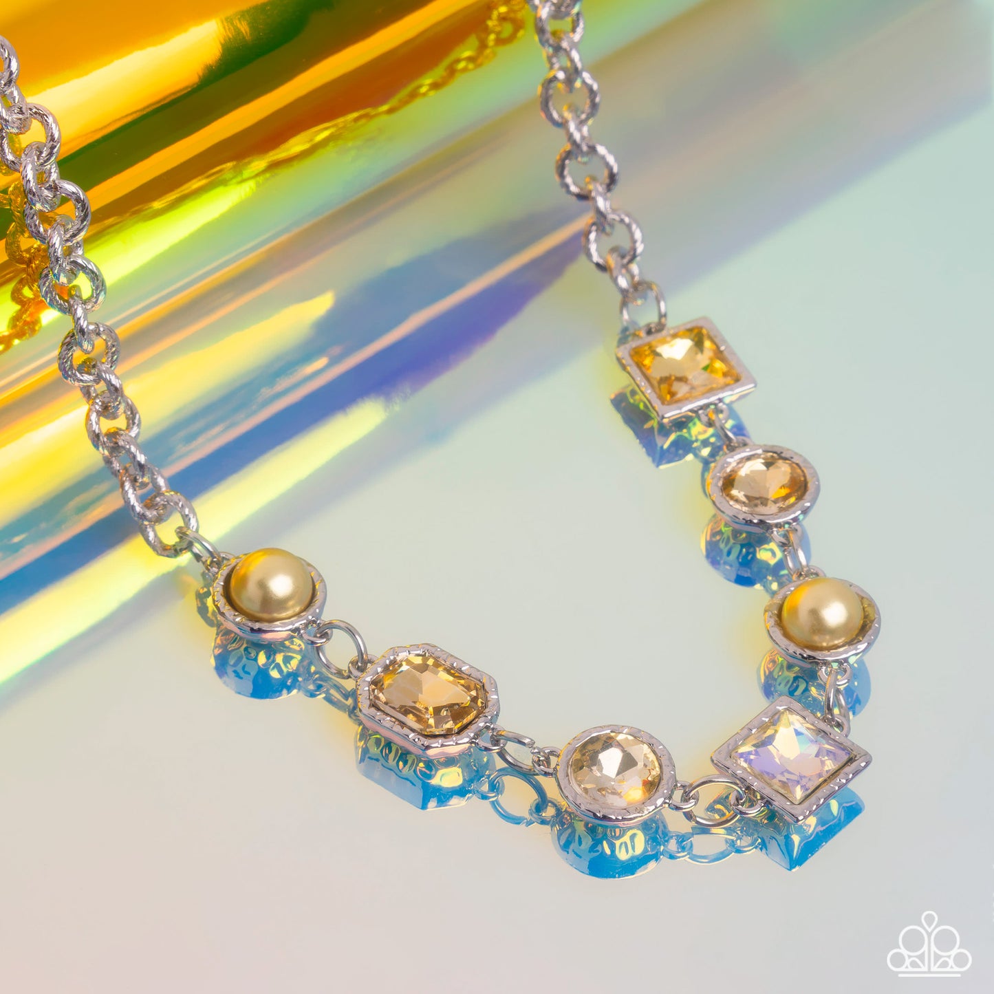 Bejeweled Bravado - Yellow Gem Silver Short Necklace