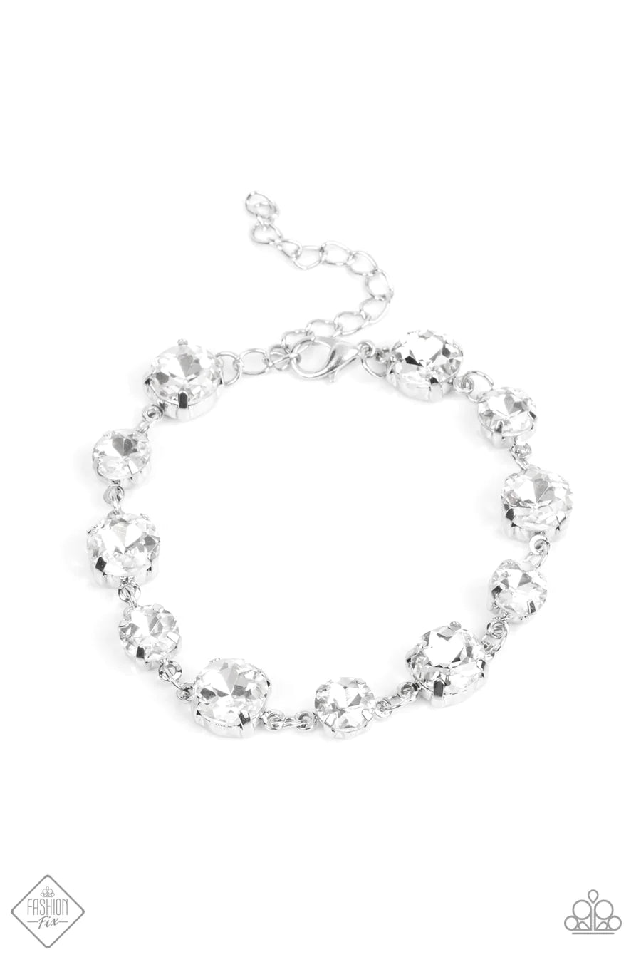 Bippity Boppity BLING - White Rhinestone Silver Bracelet - Fashion Fix February 2022