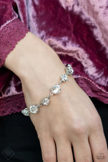 Bippity Boppity BLING - White Rhinestone Silver Bracelet - Fashion Fix February 2022