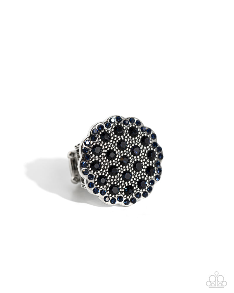 Blingy Bouquet - Blue Rhinestones Romantic Floral Silver Ring