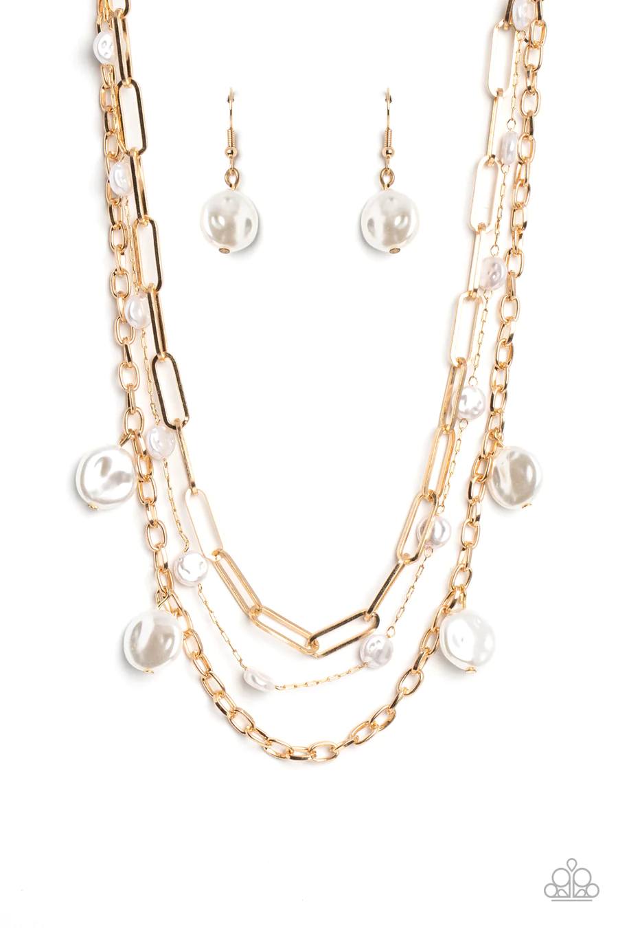 Blissful Ballad - Gold Chain White Pearl Layered Short Necklace