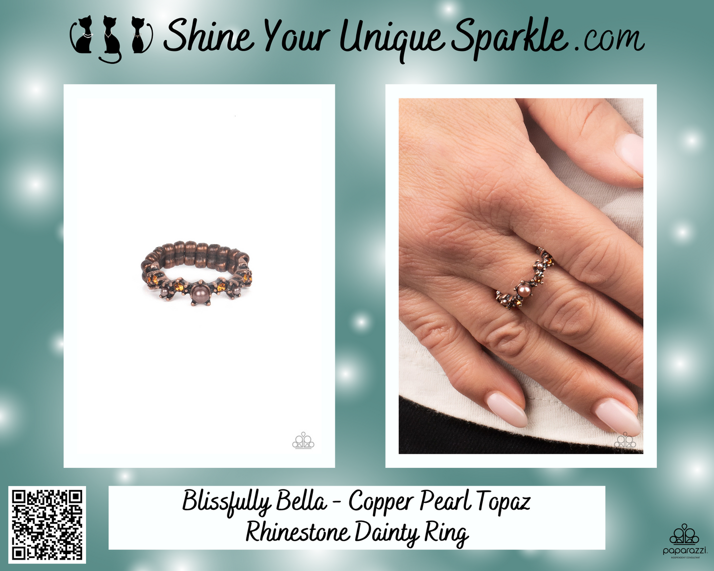 Blissfully Bella - Copper Pearl Topaz Rhinestone Dainty Ring