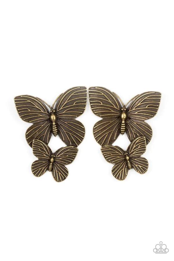 Blushing Butterflies - Brass Two Butterfly Post Earrings