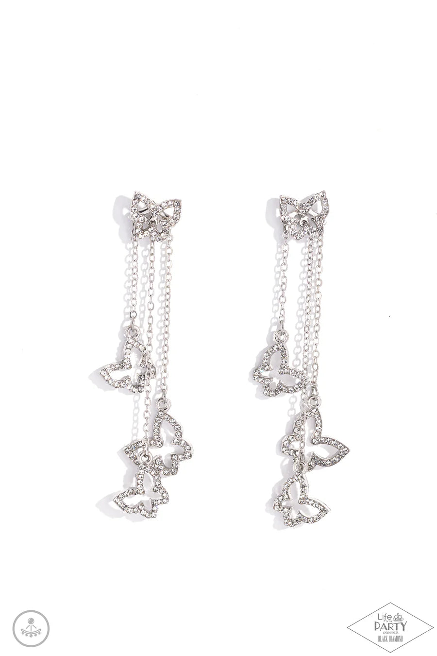 Boisterous Butterfly - White Rhinestone Jacket Post Earrings - Life of the Party, Black Diamond Encore Exclusive