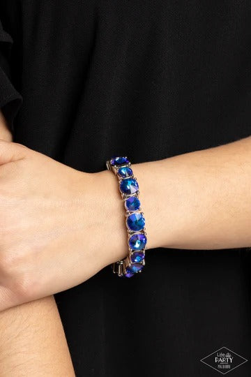 Born To Bedazzle - Blue Oil Spill Gem Silver Stretchy Bracelet - Life of the Party Pink Diamond Exclusive