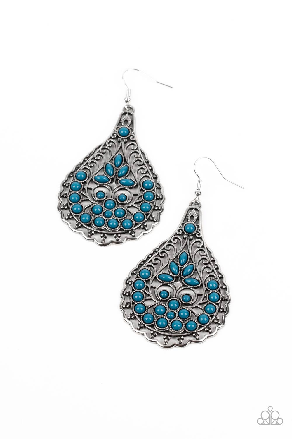 Botanical Beauty - Blue Bead Silver Fishhook Earrings