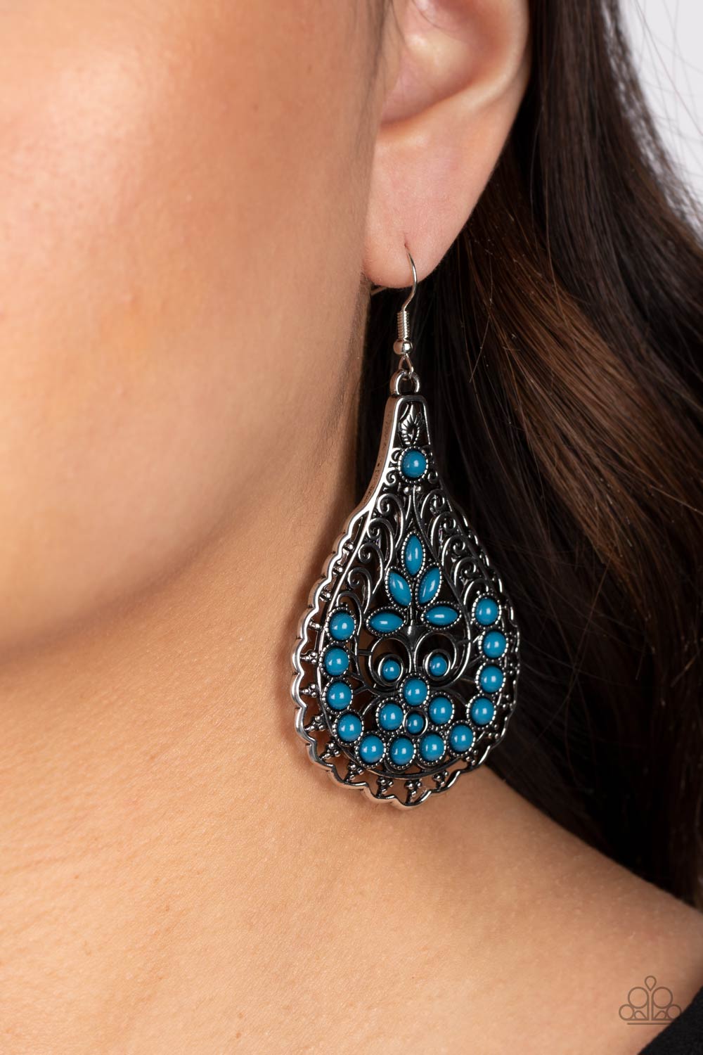 Botanical Beauty - Blue Bead Silver Fishhook Earrings