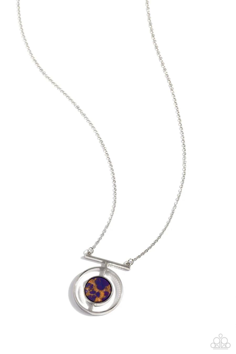 Boulevard Bazaar - Purple Stone Silver Circle Pendant Medium-Length Necklace