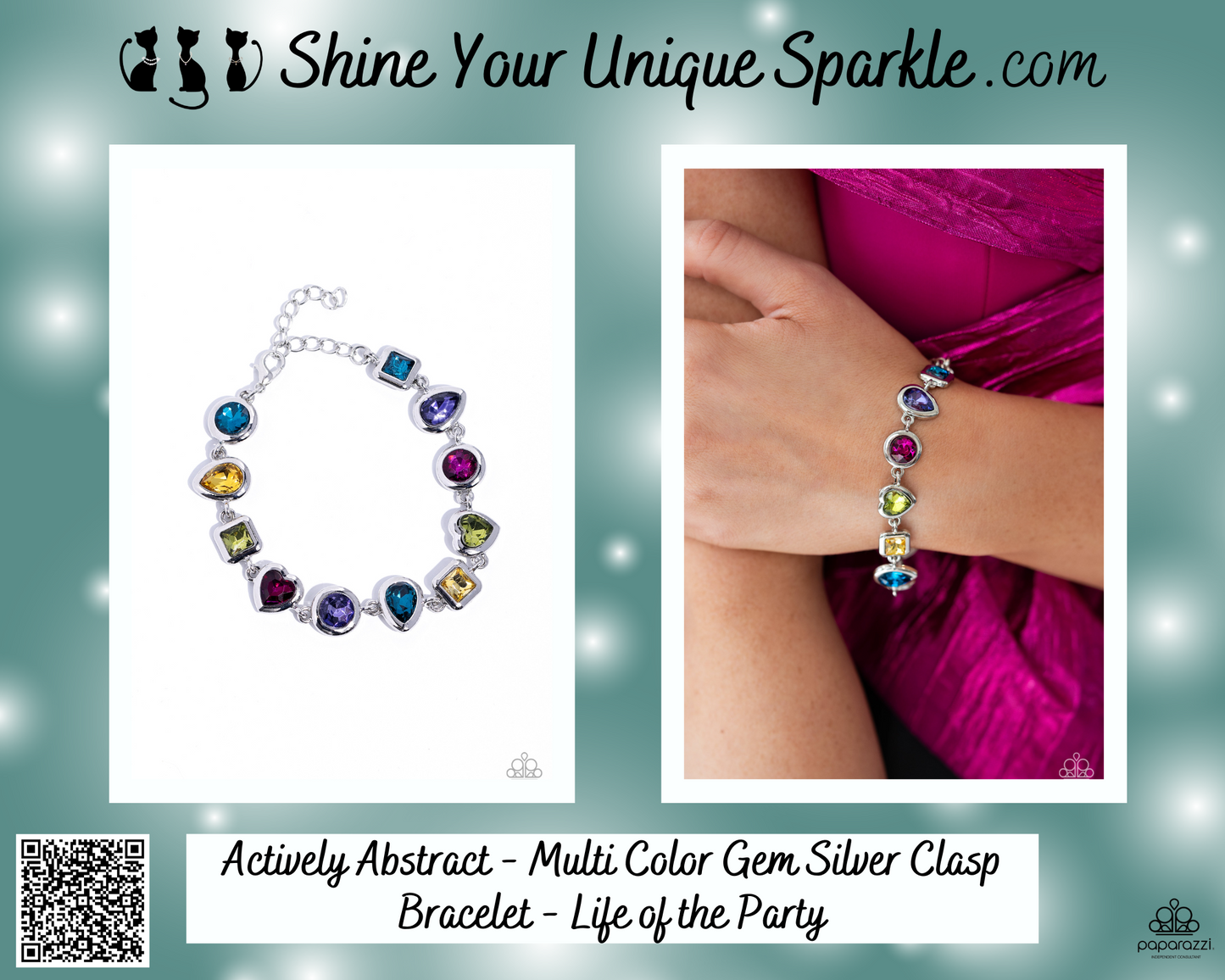 Actively Abstract - Multi Color Gem Silver Clasp Bracelet - Life of the Party