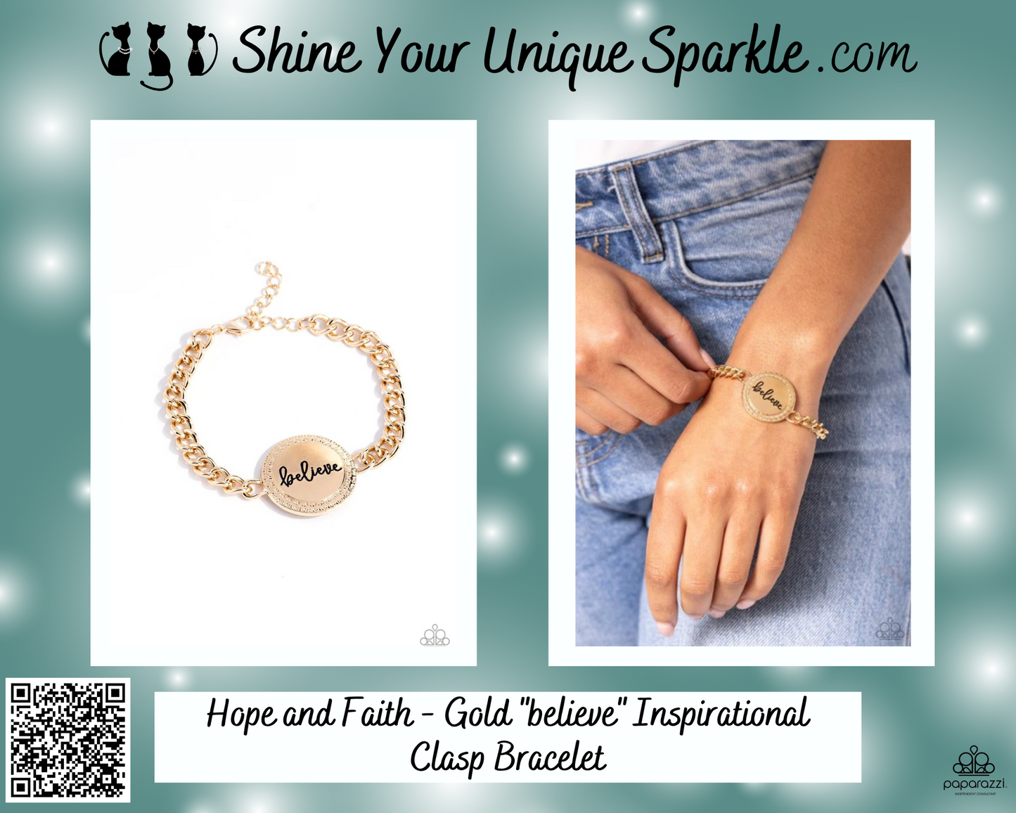 Hope and Faith - Gold "believe" Inspirational Clasp Bracelet