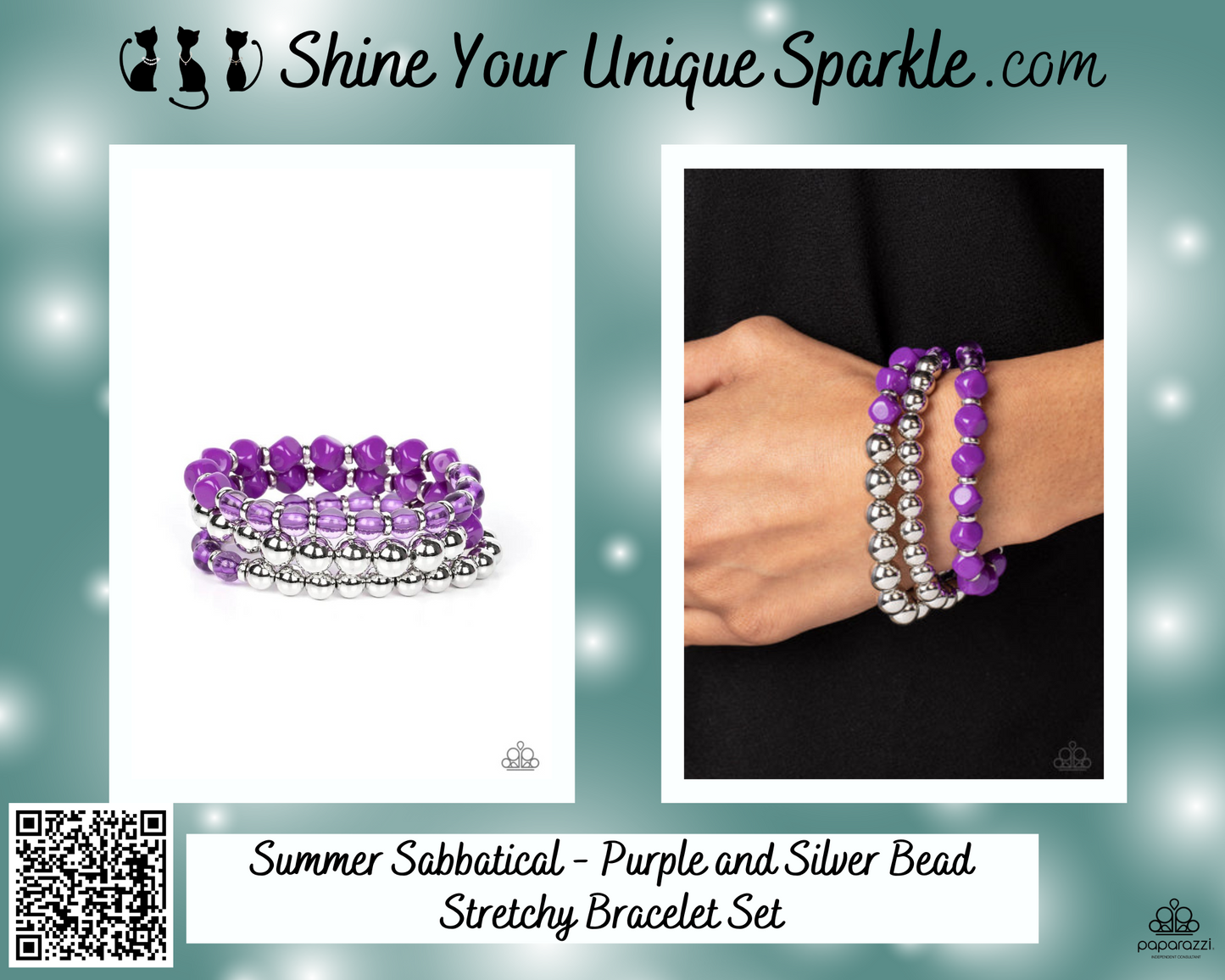 Summer Sabbatical - Purple and Silver Bead Stretchy Bracelet Set