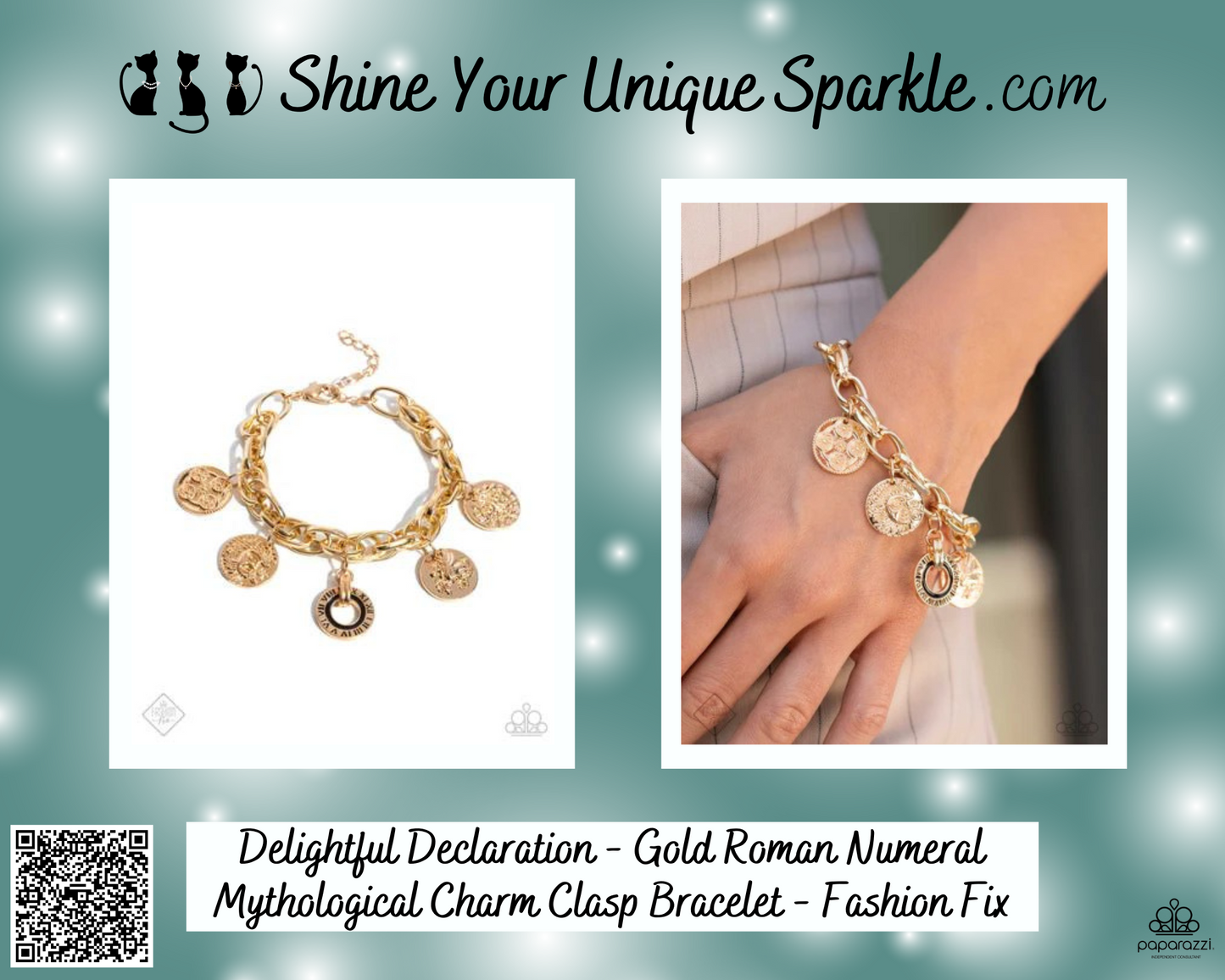 Delightful Declaration - Gold Roman Numeral Mythological Charm Clasp Bracelet - Fashion Fix