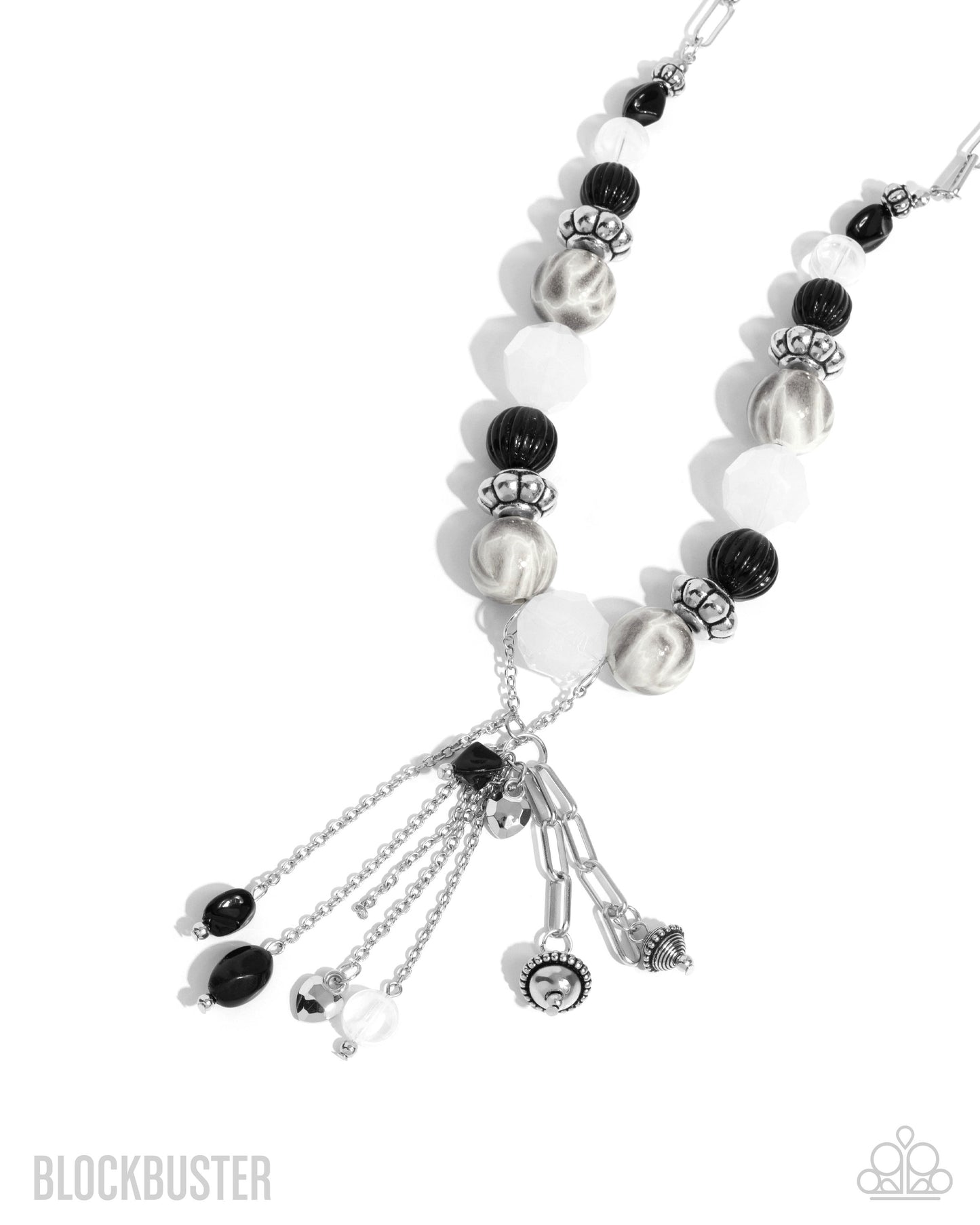 Break A Leg! - Black and White Silver Bead Blockbuster Y Necklace