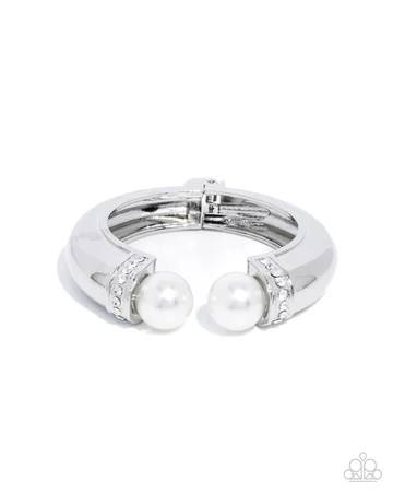 Breathtaking Balance - White Pearl Silver Hinge Hoop Bracelet - 2024 Convention Exclusive