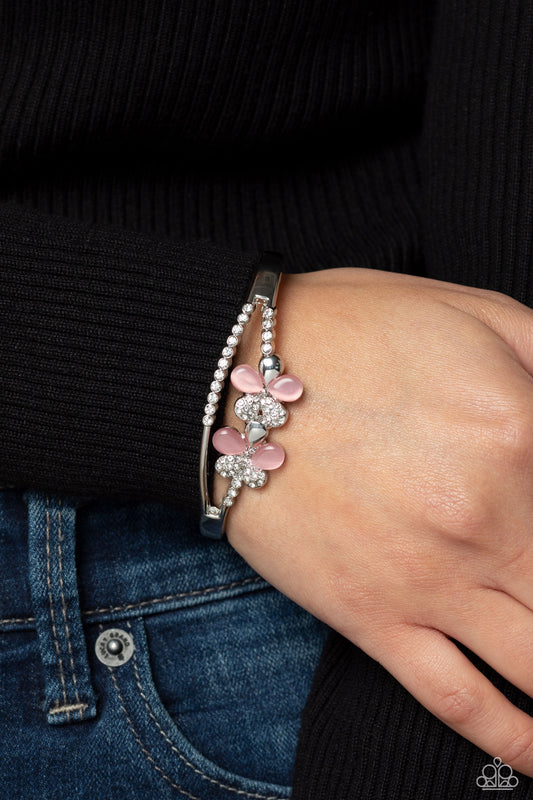 Broadway Stage - Pink Cat's Eye Silver Floral Cuff Bracelet