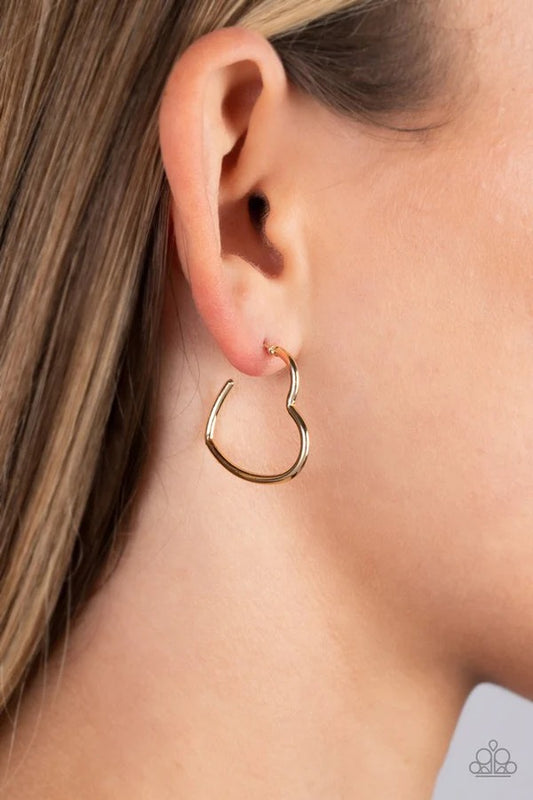 Burnished Beau - Gold Small Heart Hoop Post Earrings