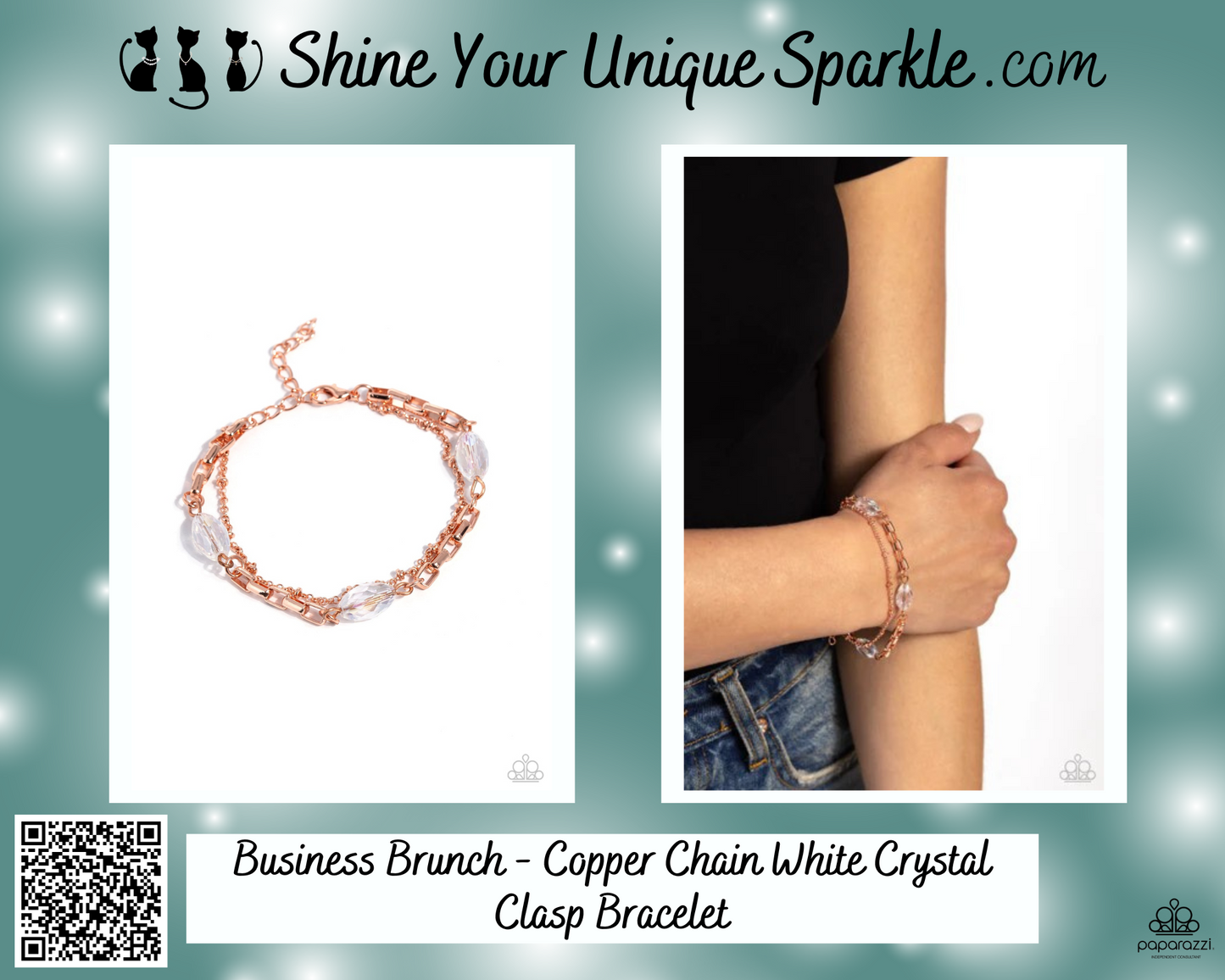 Business Brunch - Copper Chain White Crystal Clasp Bracelet