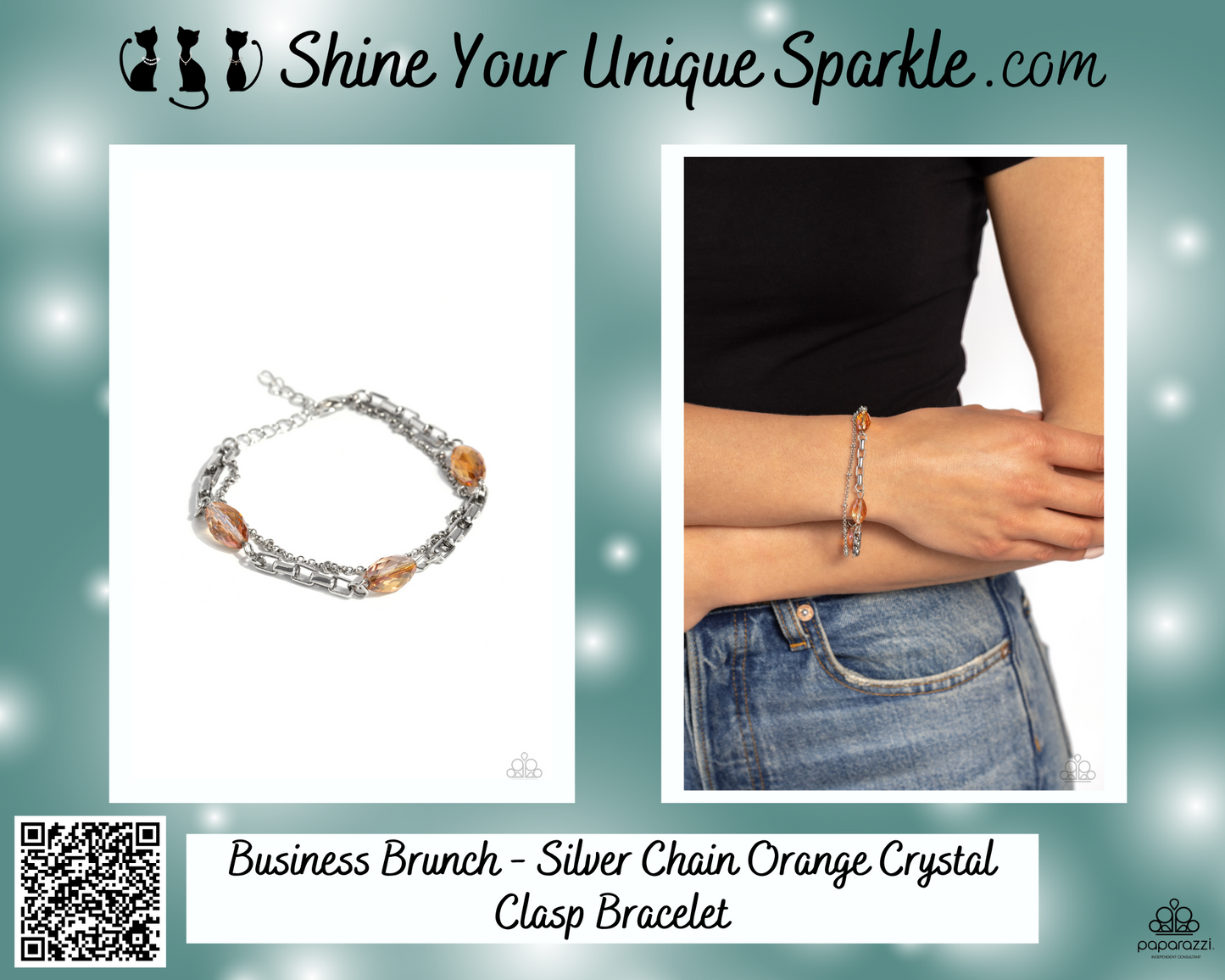 Business Brunch - Silver Chain Orange Crystal Clasp Bracelet