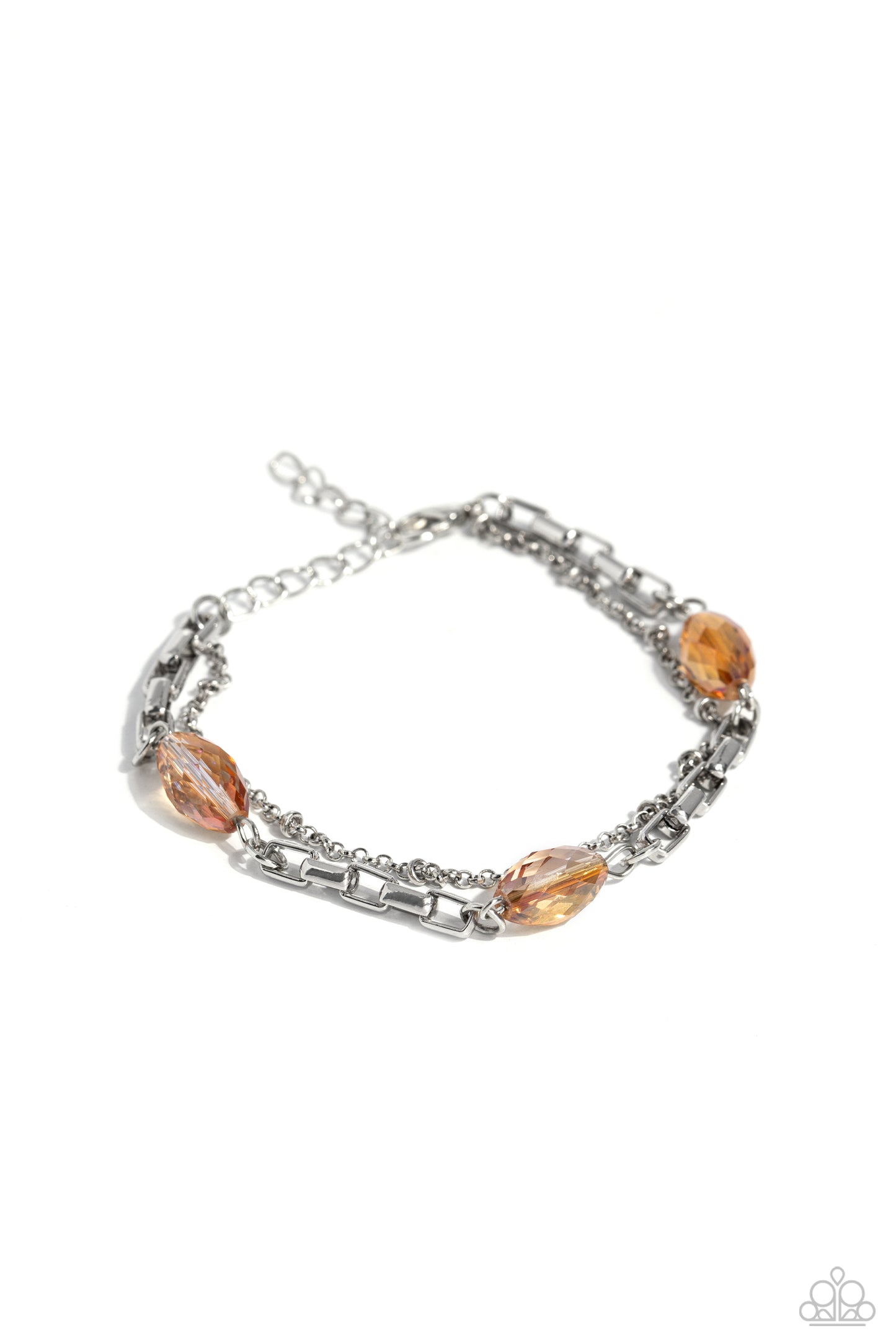 Business Brunch - Silver Chain Orange Crystal Clasp Bracelet