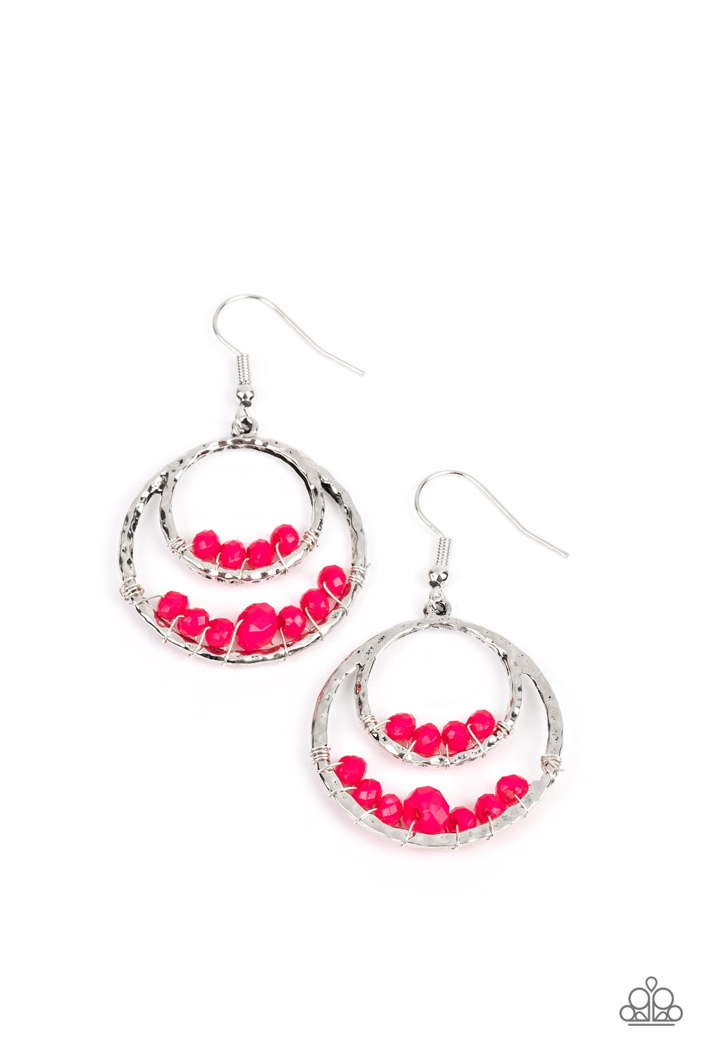 Bustling Beads - Pink Seed Bead Silver Fishhook Earrings