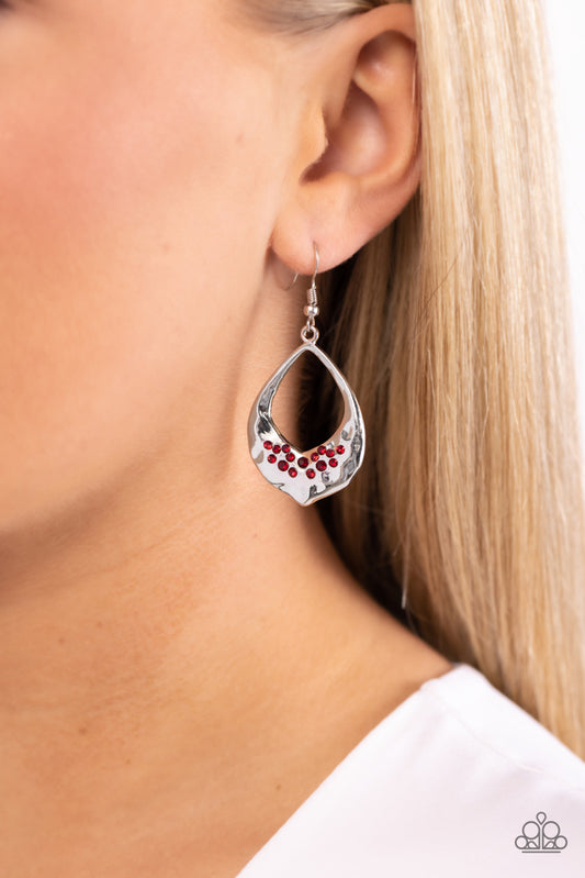 CACHE Reserve - Red Rhinestone Silver Fishhook Earrings