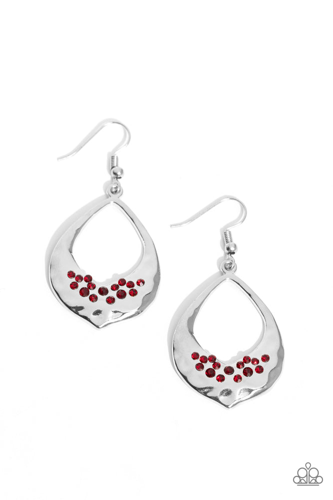 CACHE Reserve - Red Rhinestone Silver Fishhook Earrings